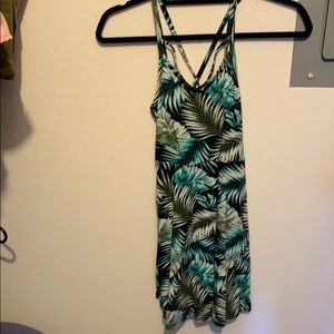 Black and teal Hawaiian styled pink dress